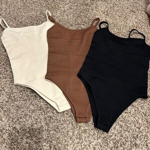 Vingostar Ribbed Bodysuit Bundle Small Black Brown Cream Stretch